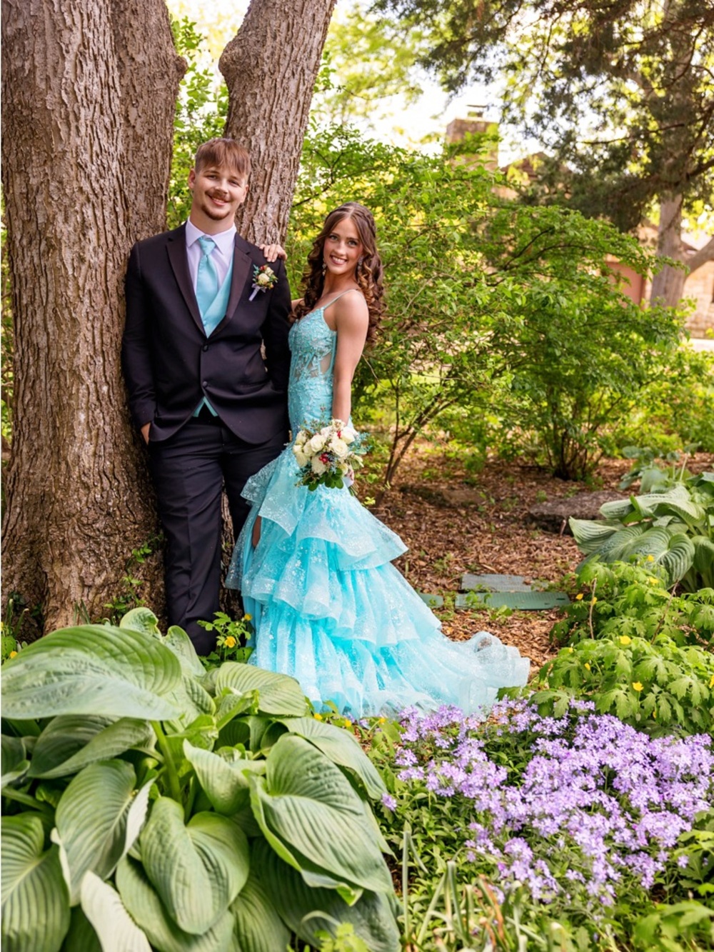 Aqua Sequined Ruffled Mermaid Prom Gown - Picture 5 of 8